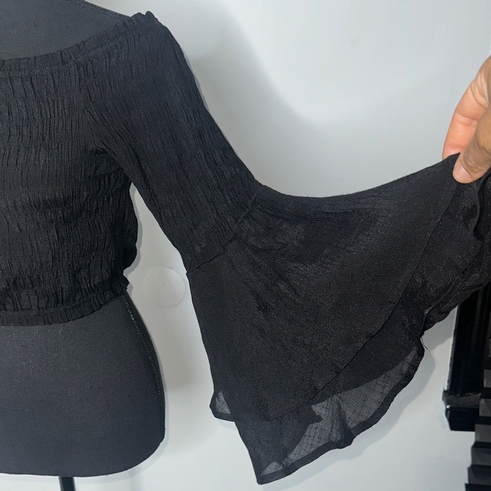 Fun Flirty Off the Shoulder Crop Top with Gothic Sleeves - Picture 4 of 5